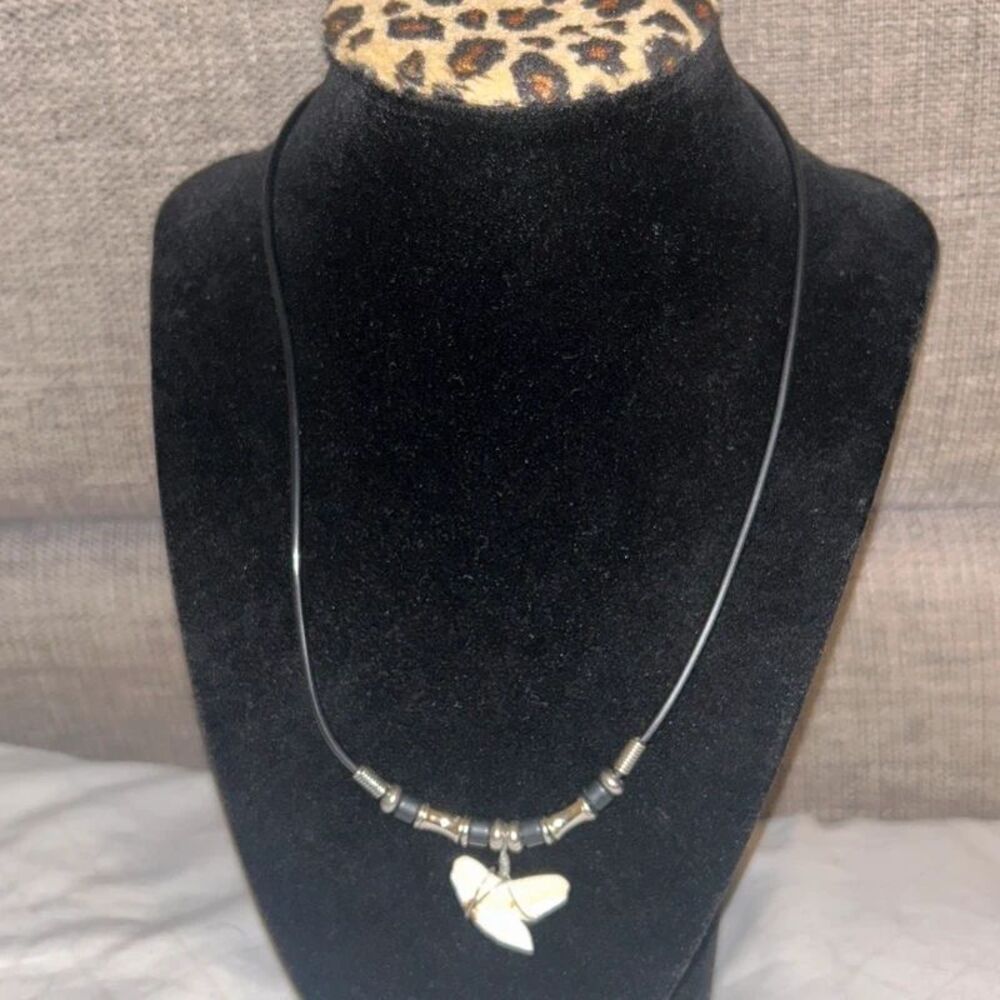 Shark Tooth Pendant Black Cord Necklace